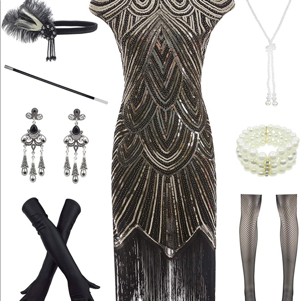 1920s Flapper Dress with Accessories XL Costume